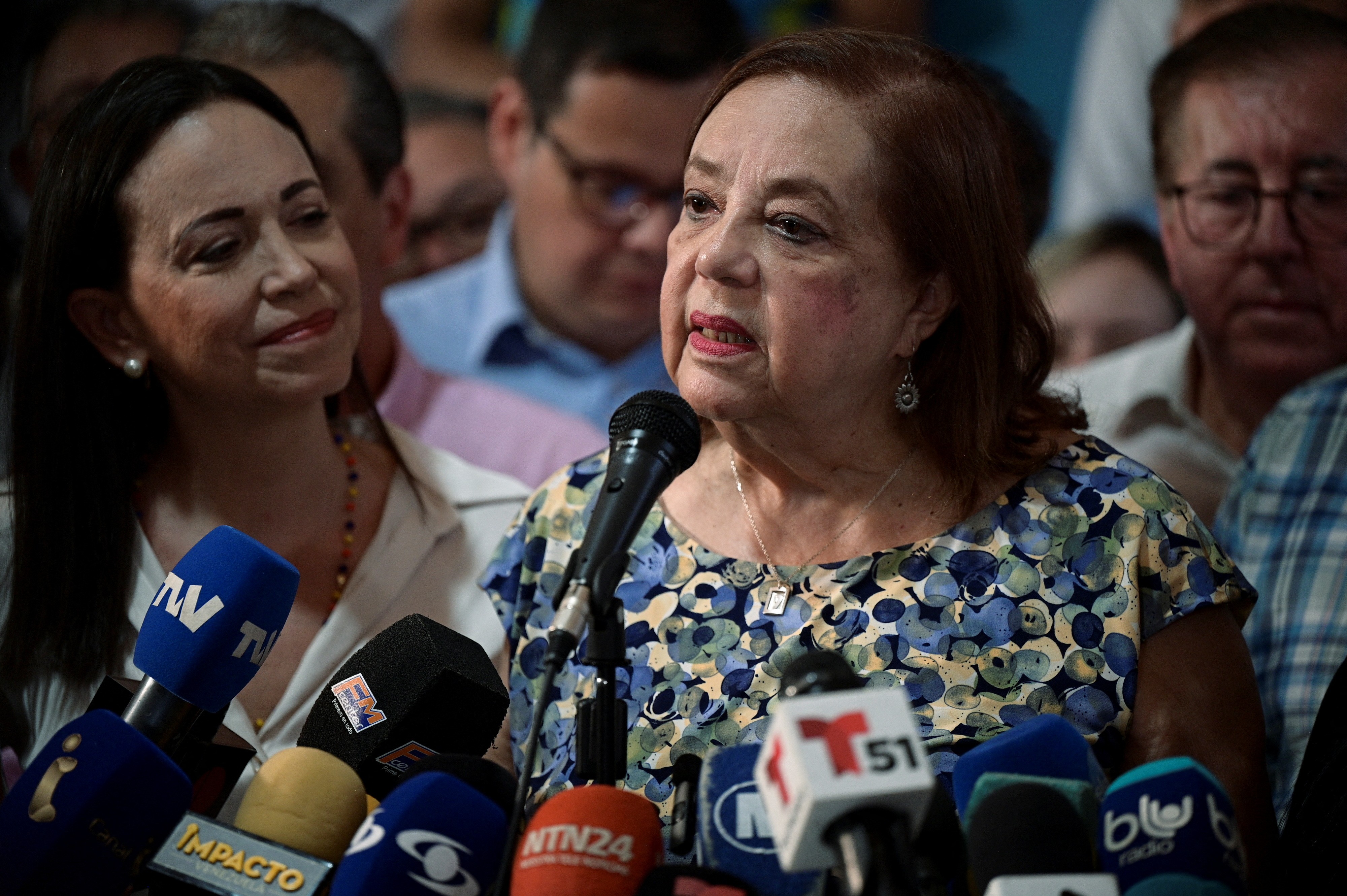 Corina Yoris durante coletiva de imprensa em Caracas, em 22 de mar